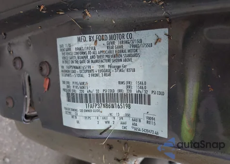 2006 Ford Focus Zx5 z USA, uszkodzony, nr VIN 1FAFP37N86W165198